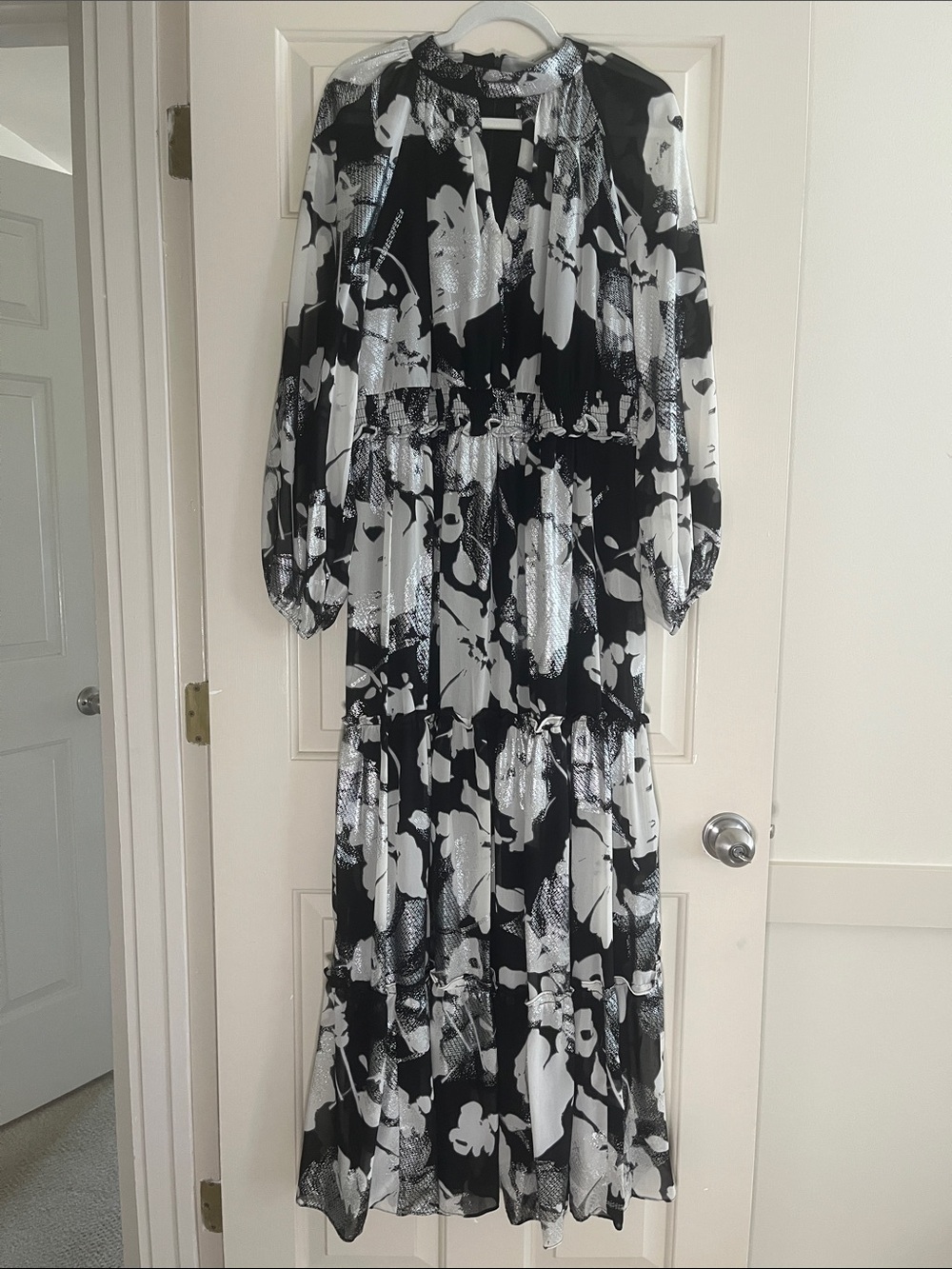 Maison Tara Black and White Printed Maxi Dress